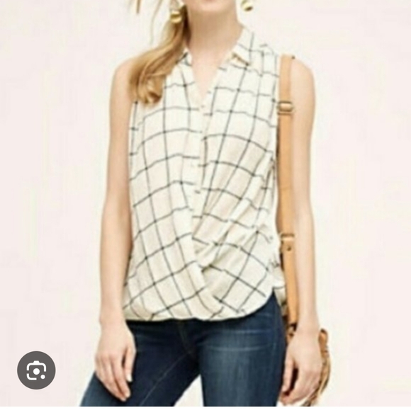 Splendid White and Red Plaid Wrap Blouse - Picture 1 of 9